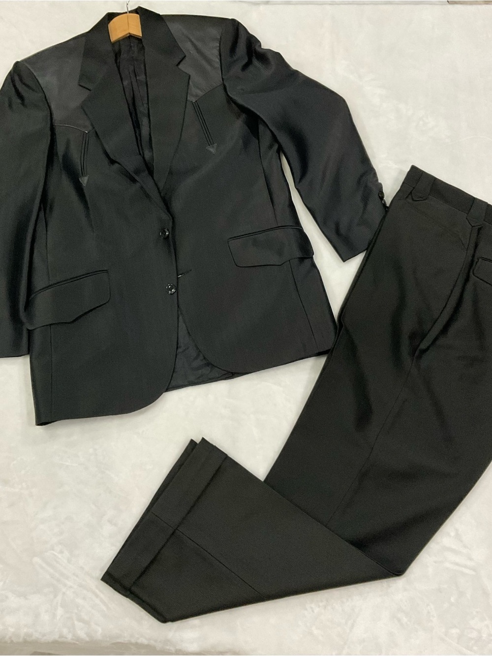 Classic Western Black and Leather Men's Suit Jacket and Trousers